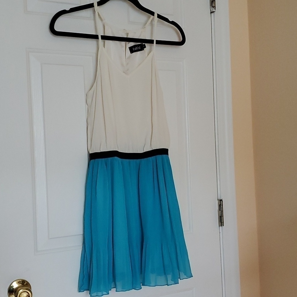 fab'rik teal and cream mini tank dress